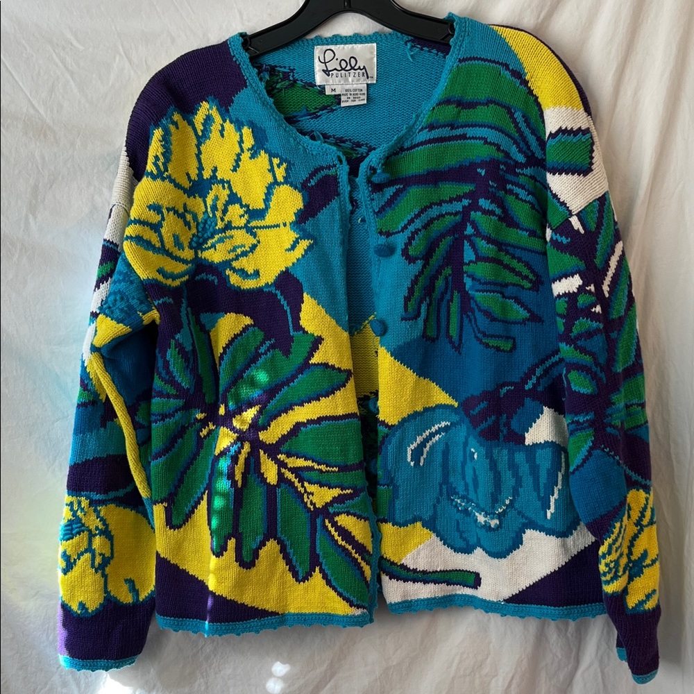 Vintage 90’s Lilly Pulitzer Knit Intarsia Cardigan Size M
